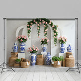 Aperturee - Aperturee Floral Chinese Blue And White Sweet Wedding Backdrop